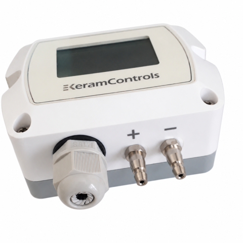 تصویر ترانسمیتر اختلاف فشار هوا AIR DPT سری KDP-210 برند Keram Controls با نمایشگر و اتصالات فشار مثبت و منفی